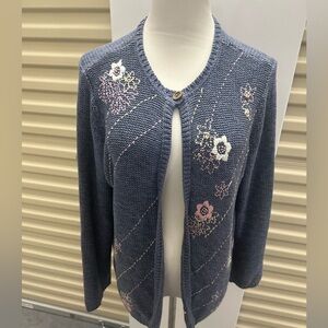 Linden Women's Cardigan with Floral Embroidery - Blue and Pink